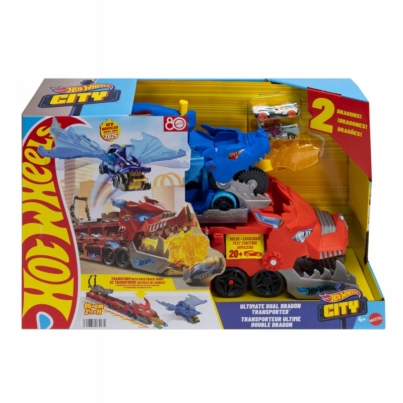 HOT WHEELS VEĽKÝ TRANSPORTÉR AUT 2v1 DVOJITÝ DRAK + 2 autíčka